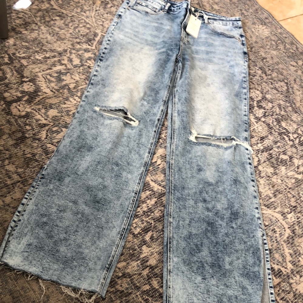Light Blue Distressed Wide-Leg Women's Plus Size Jeans